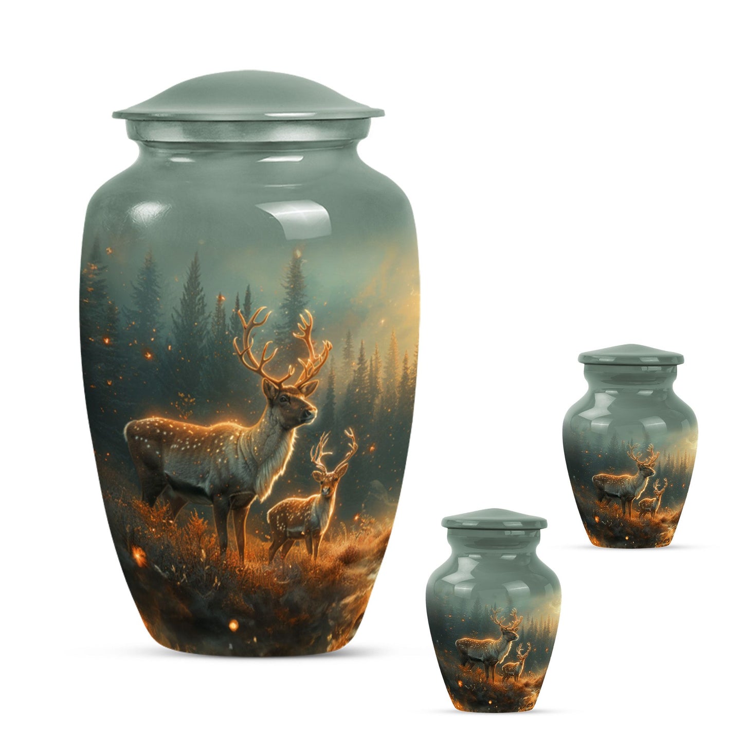 Deer Family Theme Large Urn With 2 Keepsake Urn