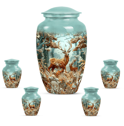 Deer Family Theme Large Urn With 4 Keepsake Urn
