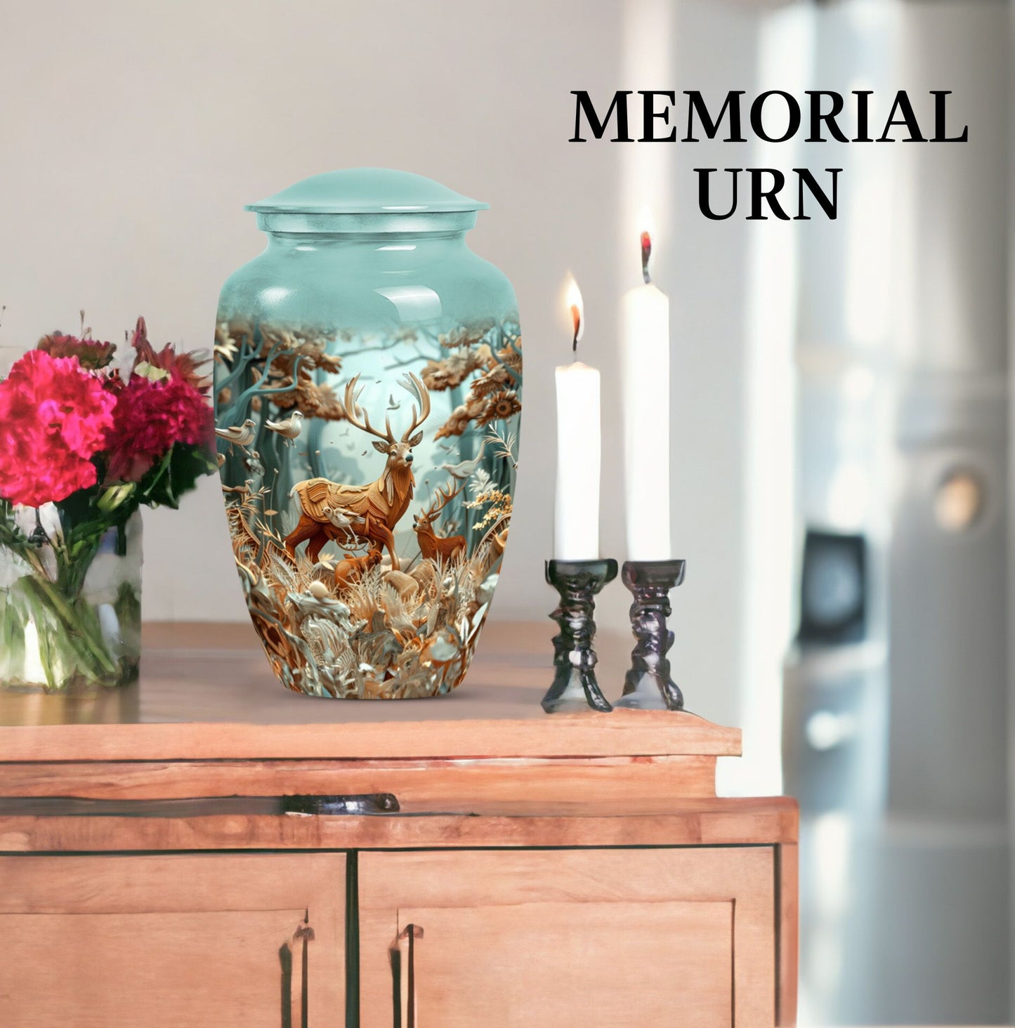 10-inch classic gramophone themed deer urn for human ashes 