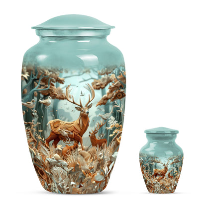 Deer Family Theme Large Urn With 1 Keepsake Urn