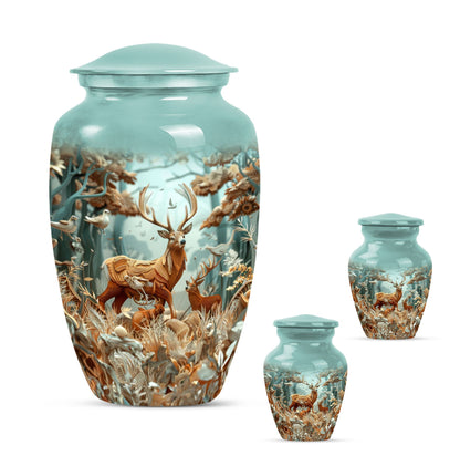 Deer Family Theme Large Urn With 2 Keepsake Urn