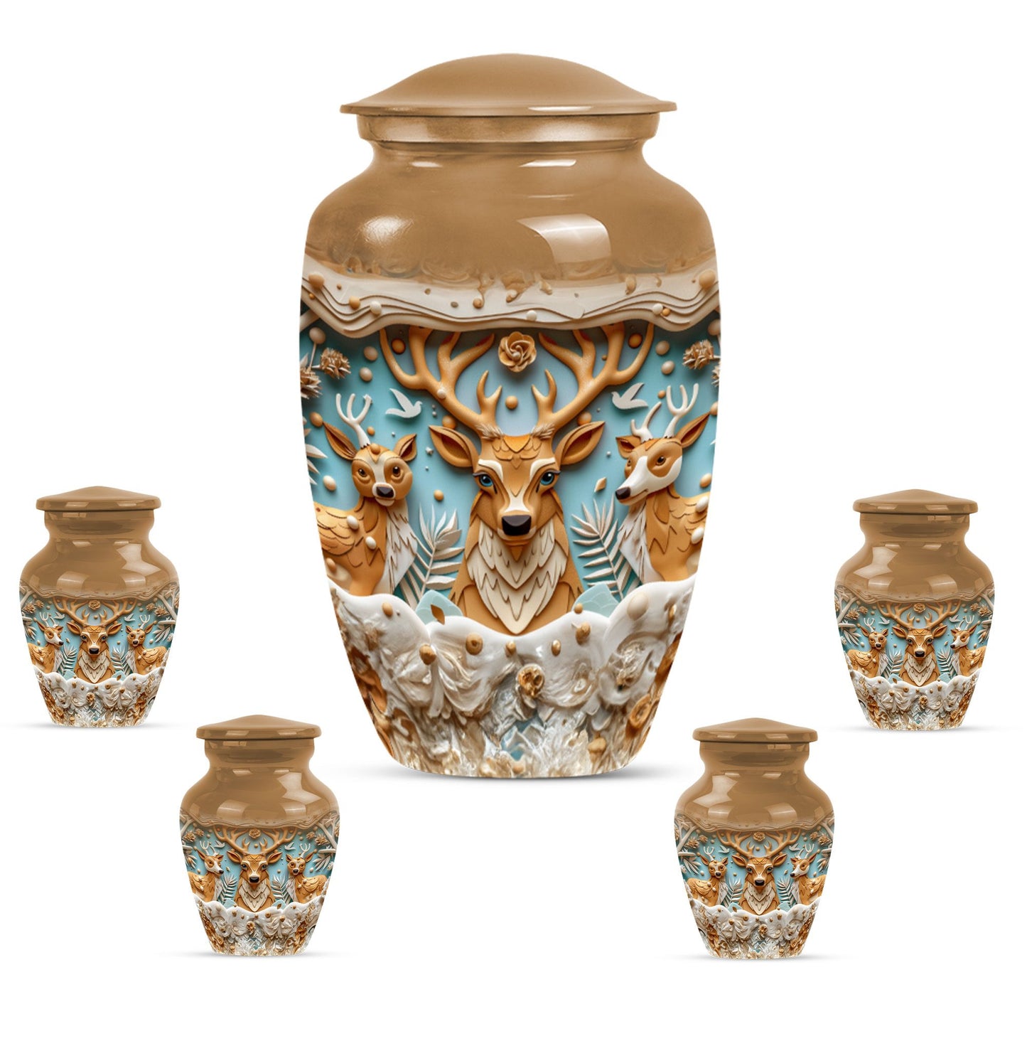 Classic 10-inch deer urn, aluminium-made memorial urn.