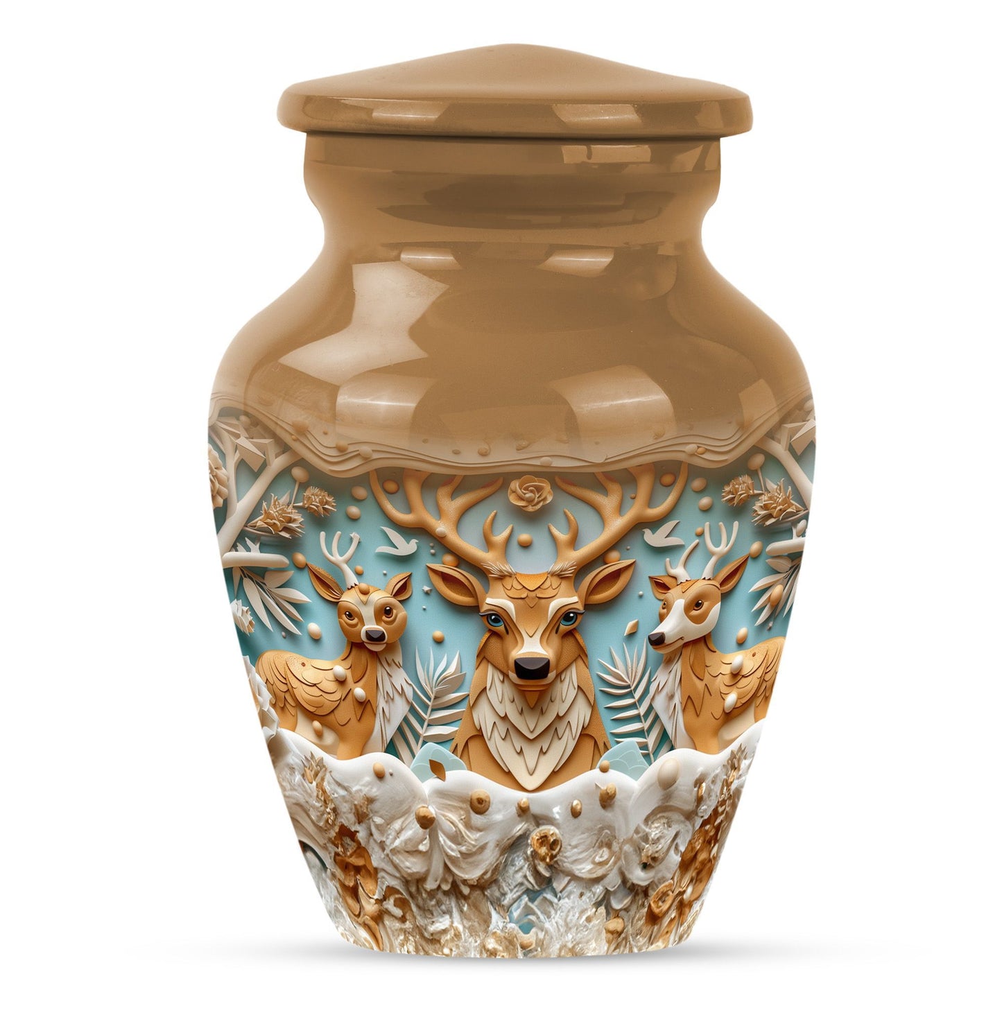 Classic 10-inch deer urn, aluminium-made memorial urn.