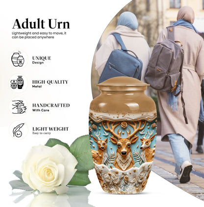 Classic 10-inch deer urn, aluminium-made memorial urn.