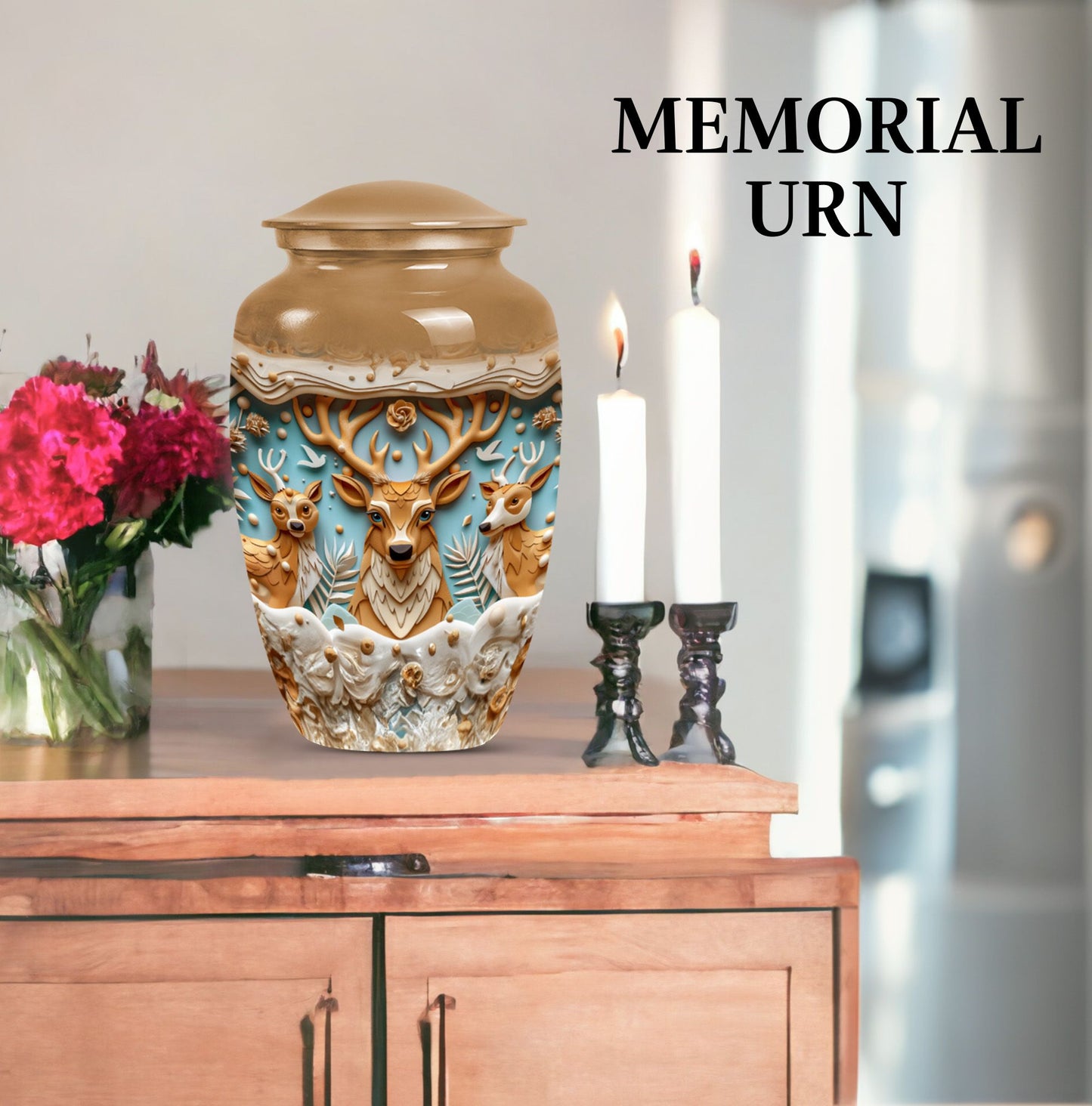 Classic 10-inch deer urn, aluminium-made memorial urn.