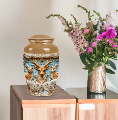 Classic 10-inch deer urn, aluminium-made memorial urn.