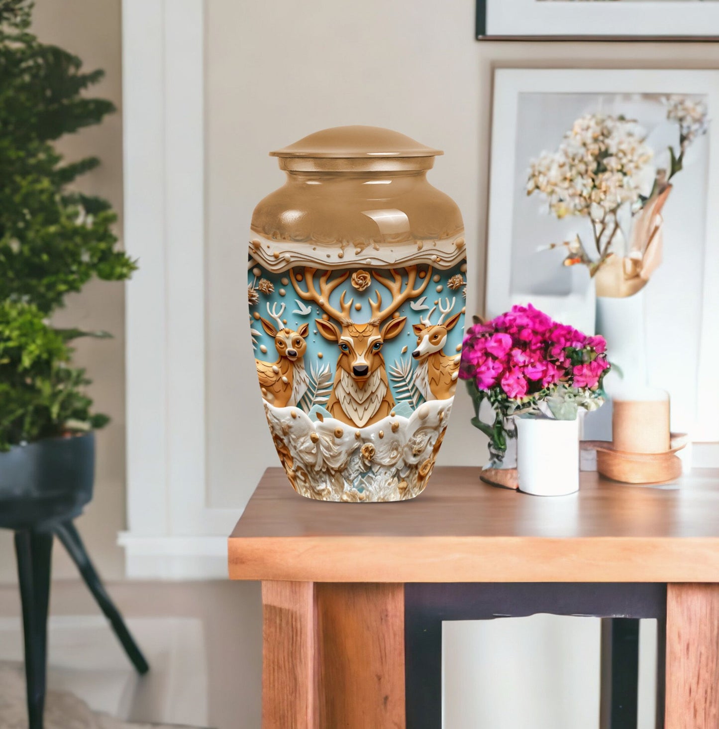 Classic 10-inch deer urn, aluminium-made memorial urn.