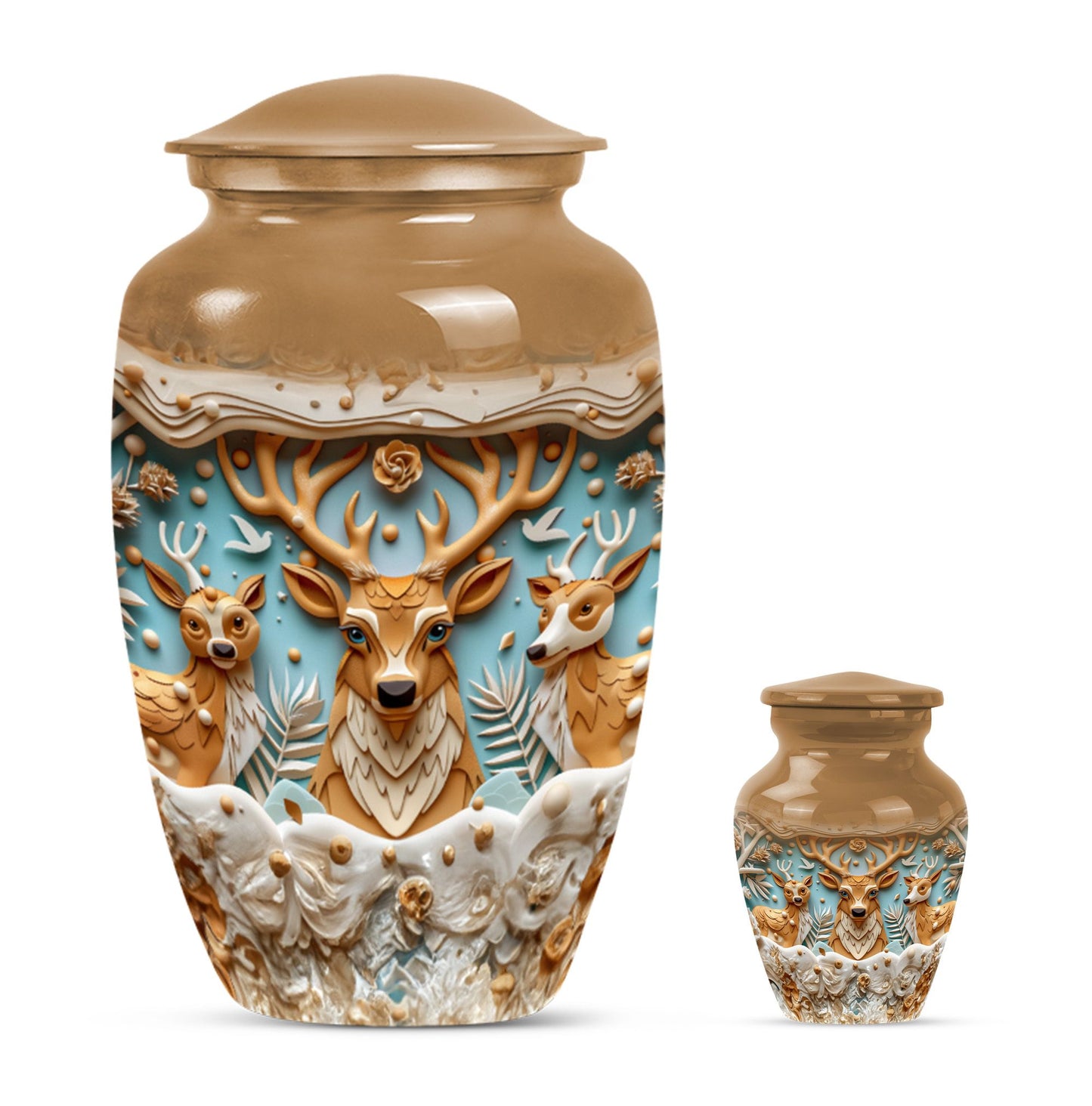 Deer Family Theme Large Urn With 1 Keepsake Urn