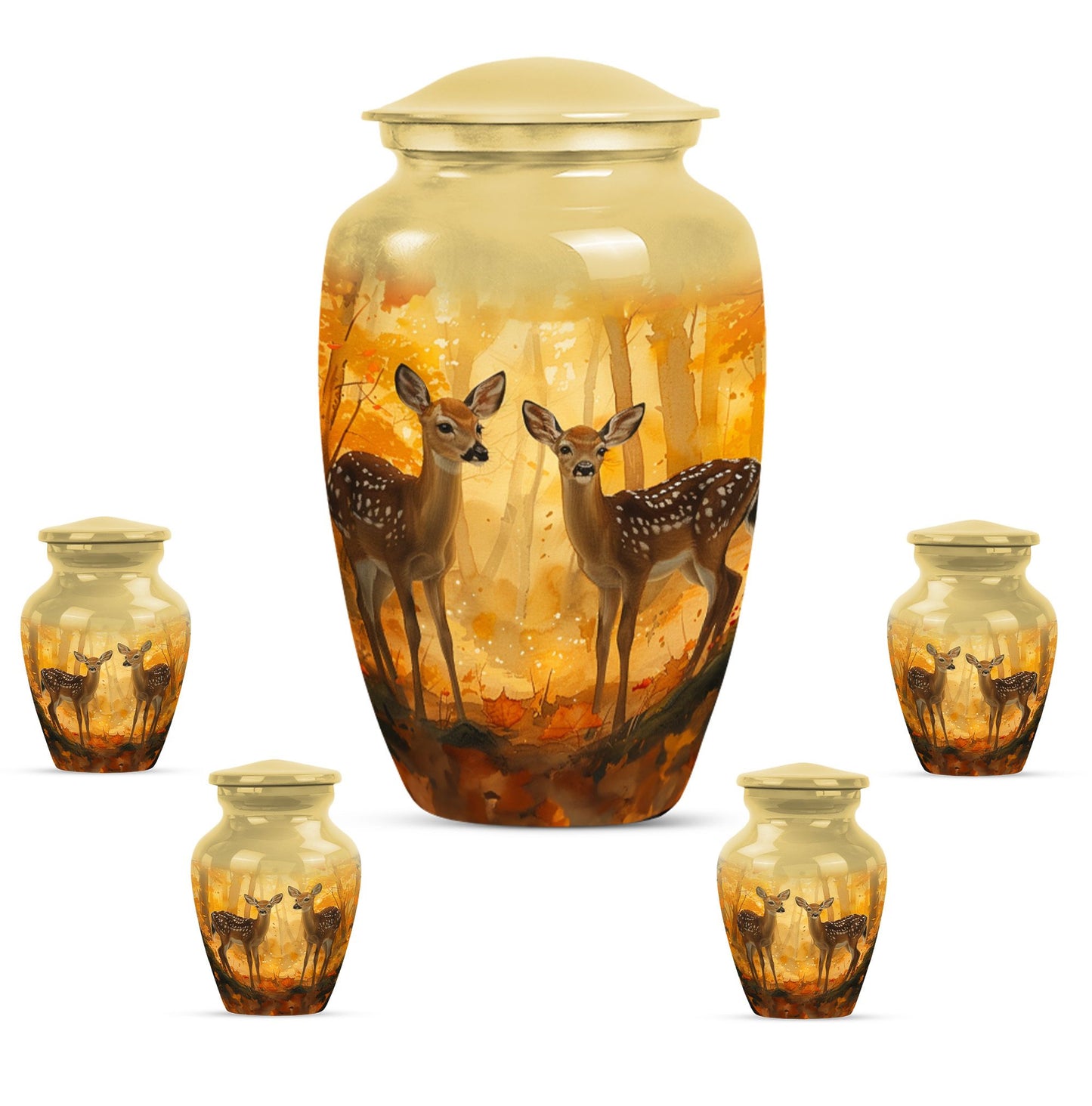 Deer Family Theme Large Urn With 4 Keepsake Urn