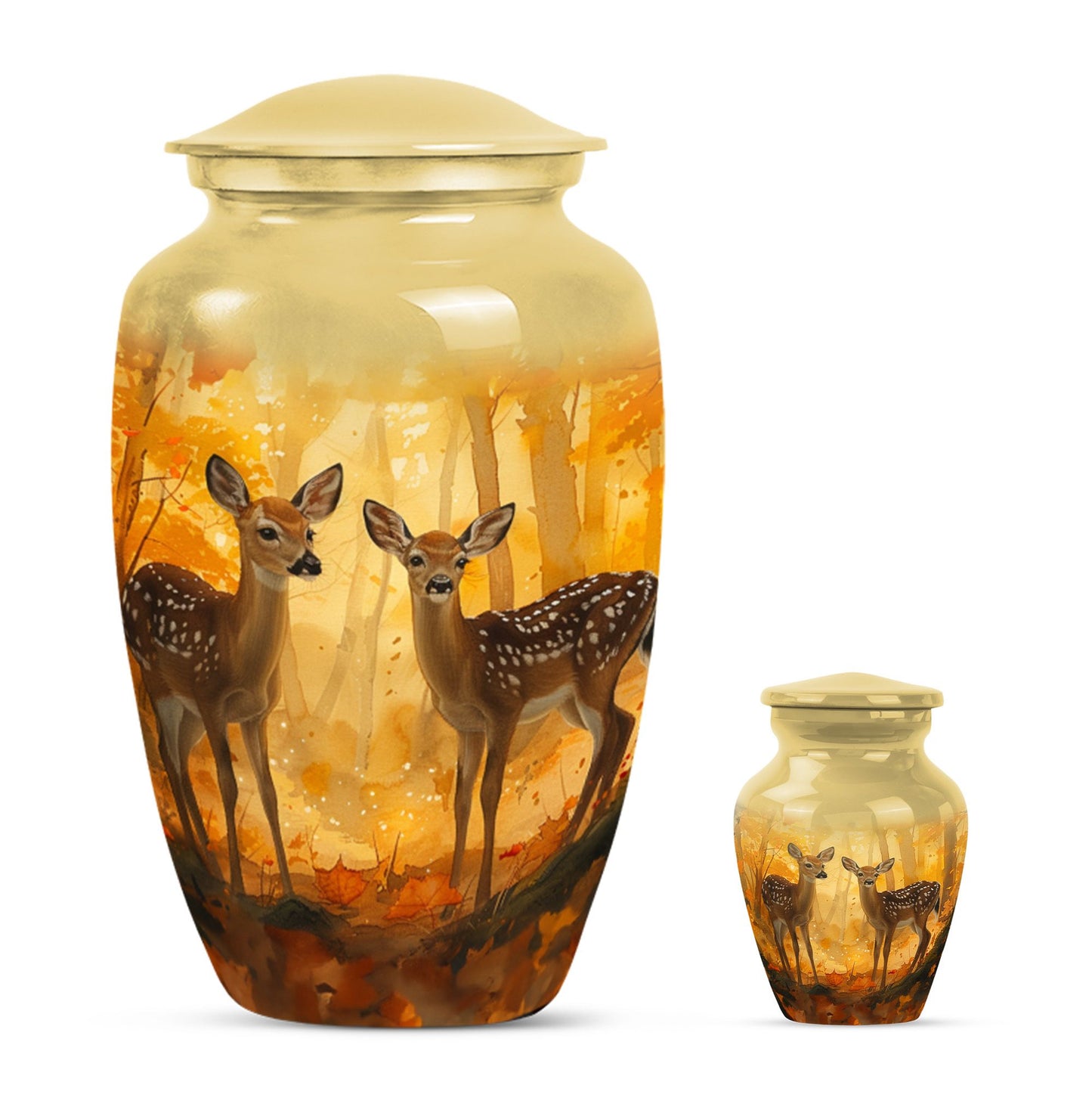 Deer Family Theme Large Urn With 1 Keepsake Urn