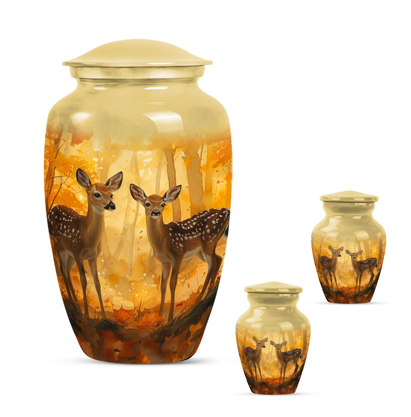 Deer Family Theme Large Urn With 2 Keepsake Urn