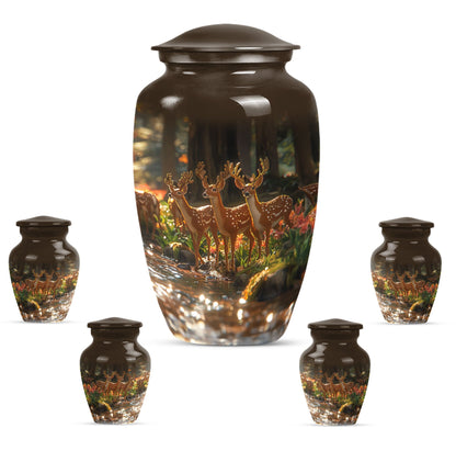 Deer Family Theme Large Urn With 4 Keepsake Urn