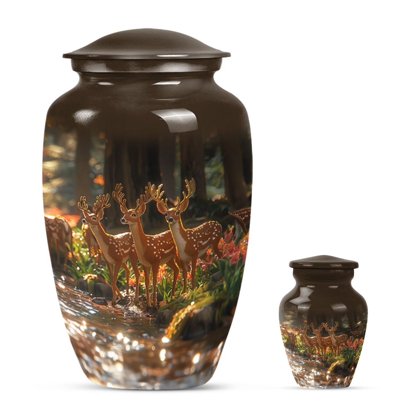 Deer Family Theme Large Urn With 1 Keepsake Urn
