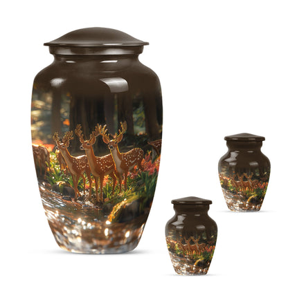 Deer Family Theme Large Urn With 2 Keepsake Urn