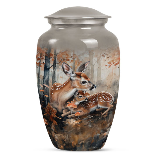 Classic 10-inch deer family cremation urn.