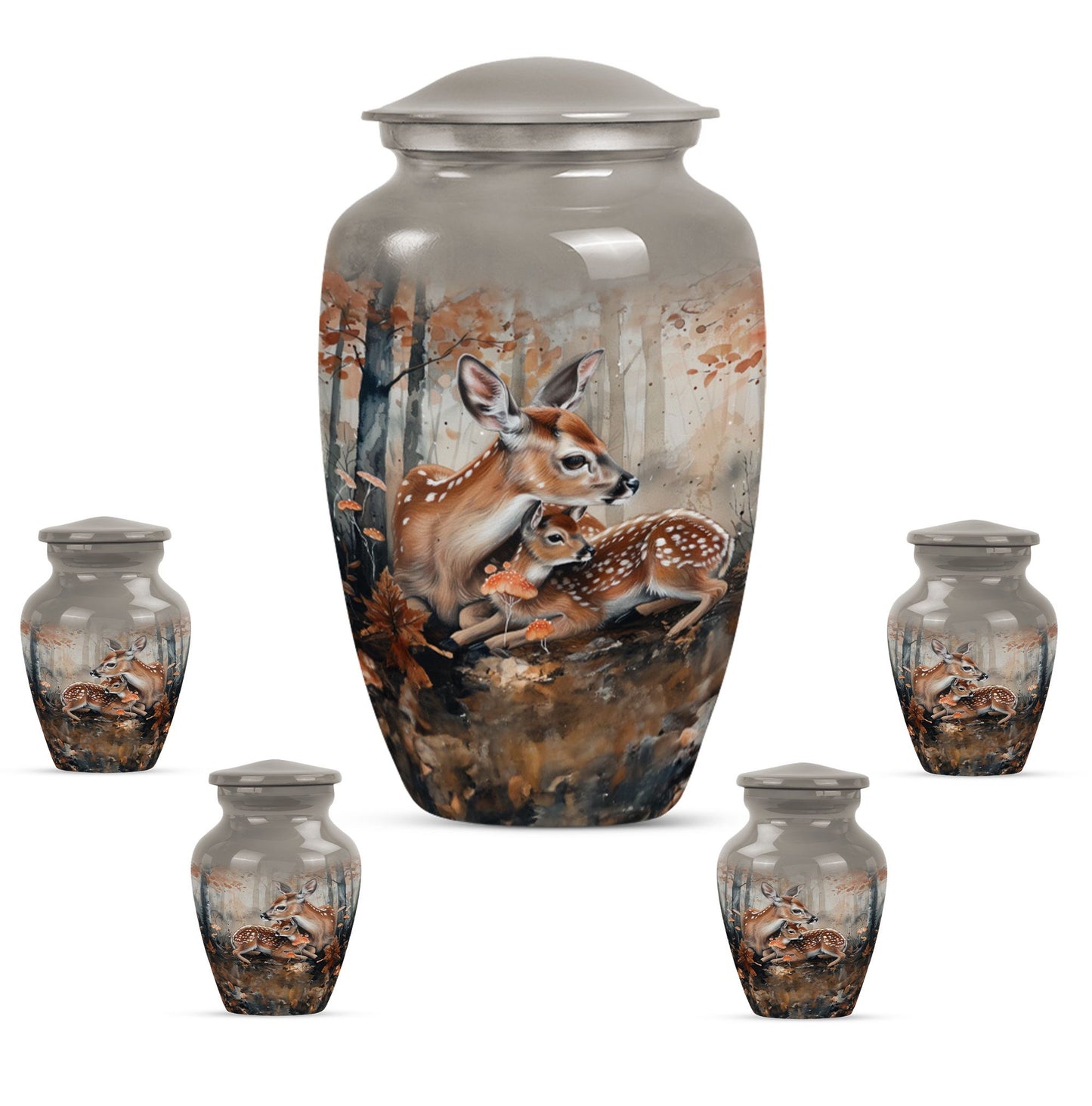 Classic 10-inch deer family cremation urn.