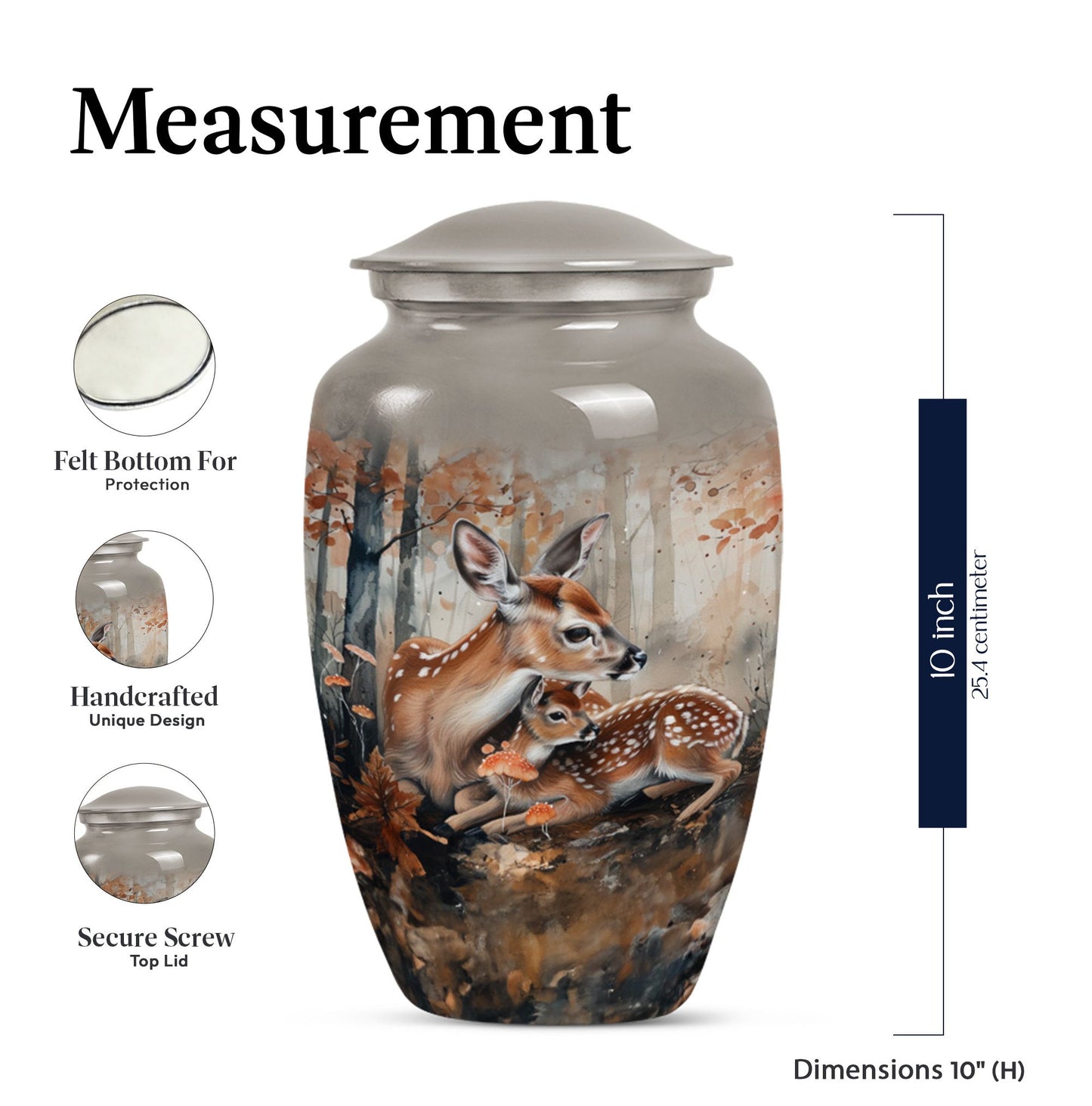 Classic 10-inch deer family cremation urn.