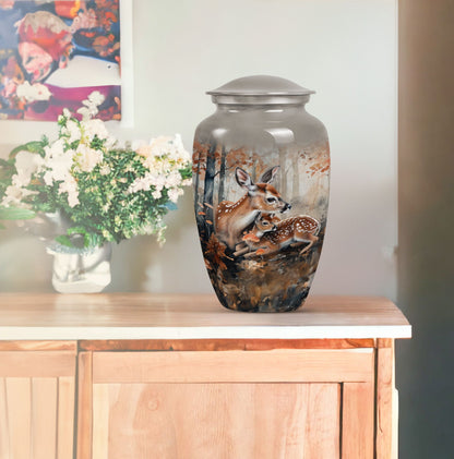 Classic 10-inch deer family cremation urn.