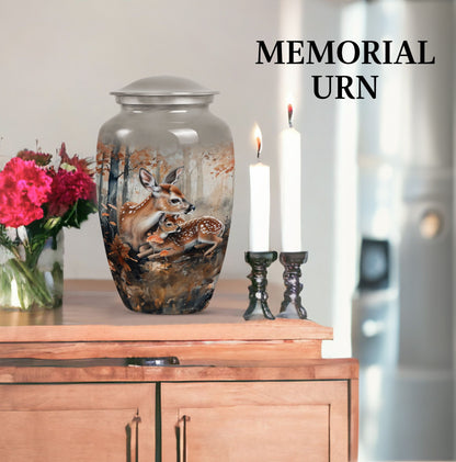 Classic 10-inch deer family cremation urn.