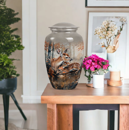 Classic 10-inch deer family cremation urn.