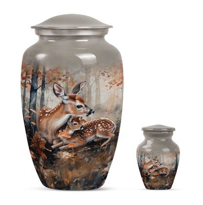 Classic 10-inch deer family cremation urn.