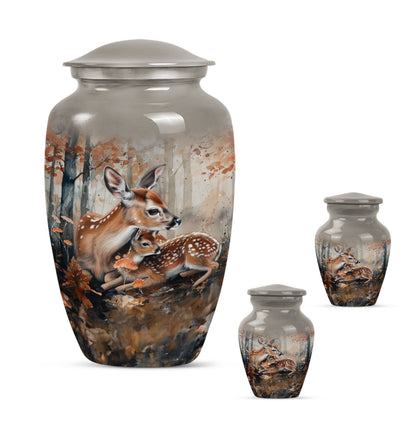 Classic 10-inch deer family cremation urn.