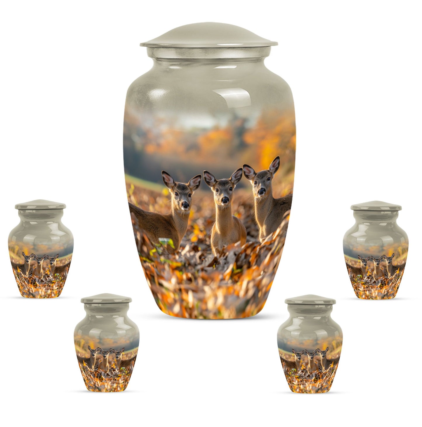 Classic 10-inch Deer Family Memorial Urn, 