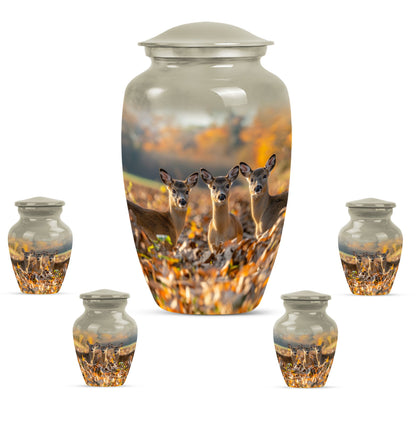 Classic 10-inch Deer Family Memorial Urn, 