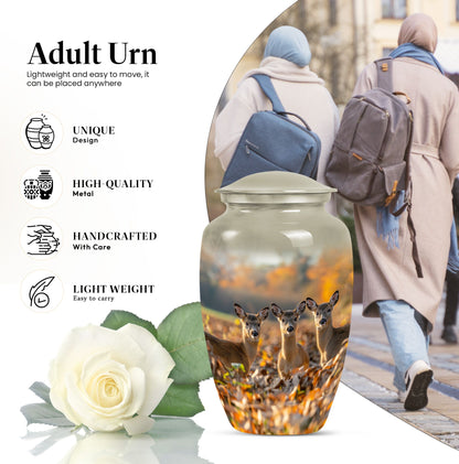Classic 10-inch Deer Family Memorial Urn, 