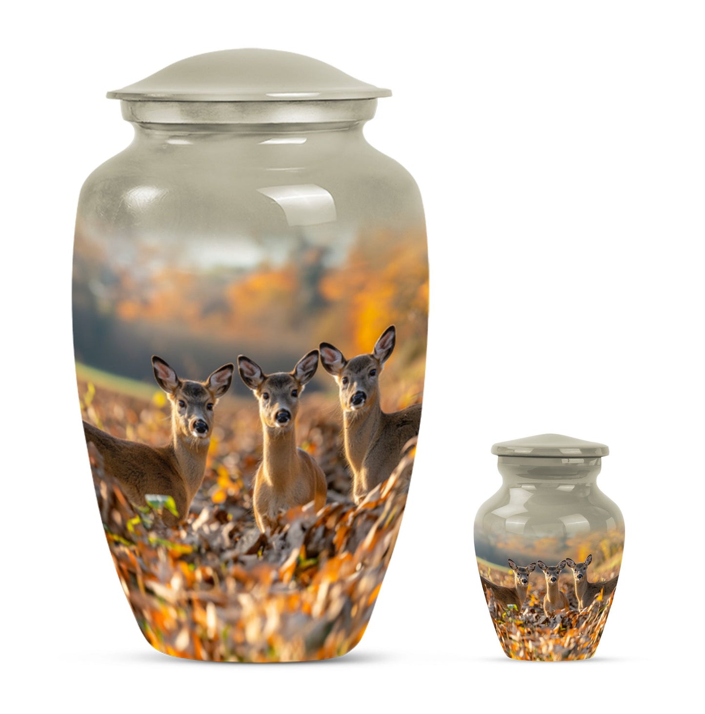 Classic 10-inch Deer Family Memorial Urn, 