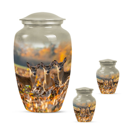 Classic 10-inch Deer Family Memorial Urn, 