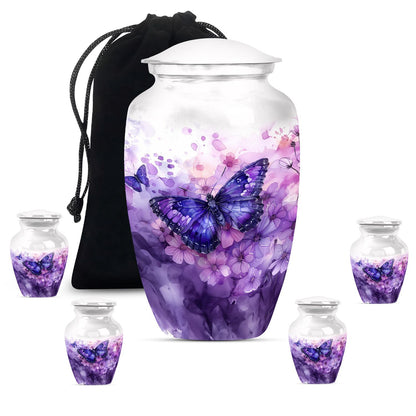 Butterfly Theme Large Urn With 4 Keepsake Urn