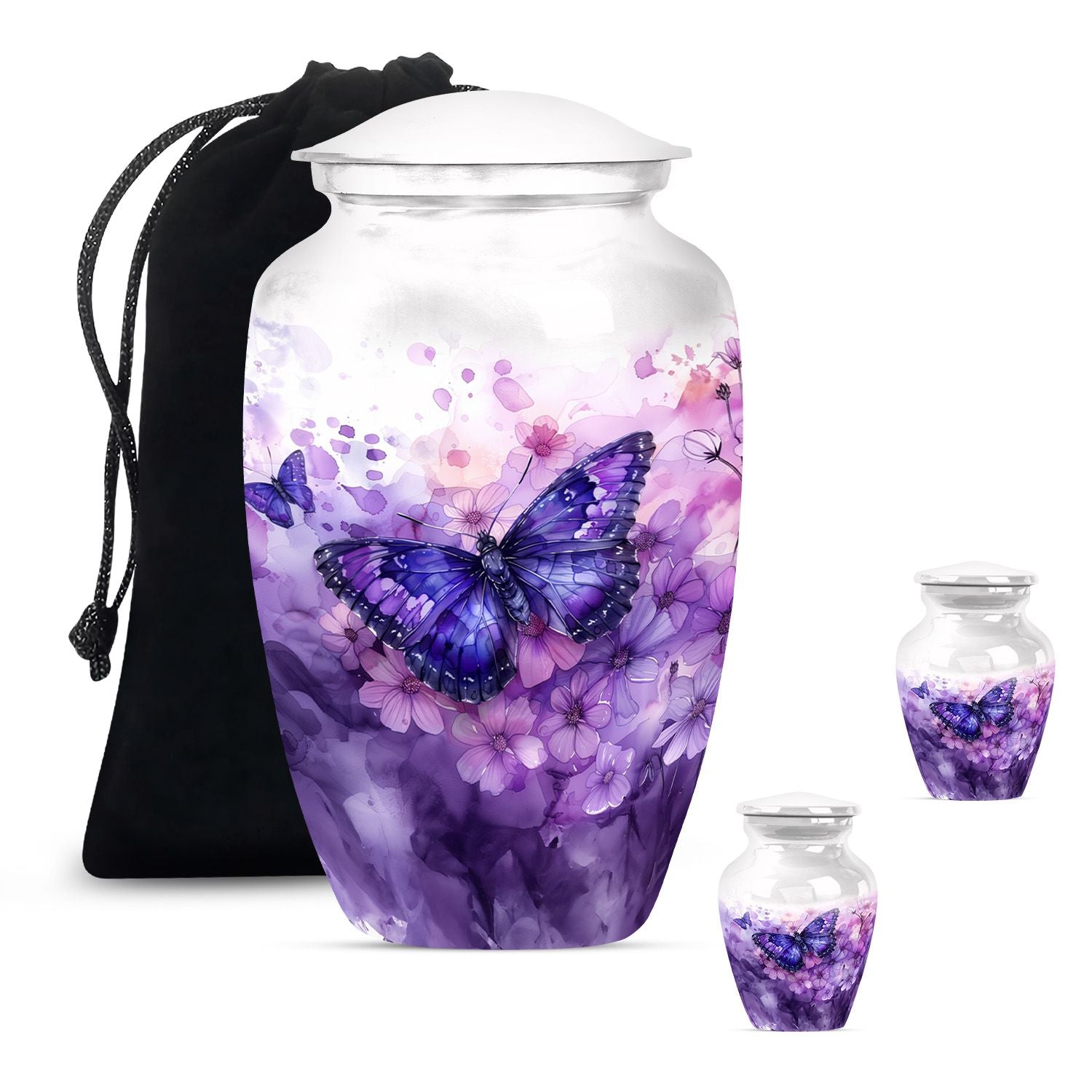 Butterfly Theme Large Urn With 2 Keepsake Urn