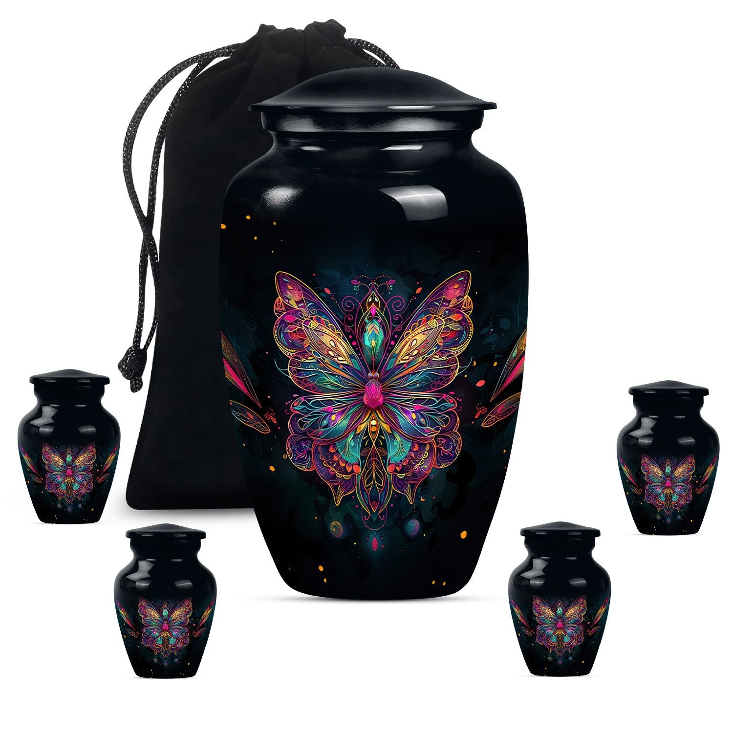 Butterfly Theme Large Urn With 4 Keepsake Urn