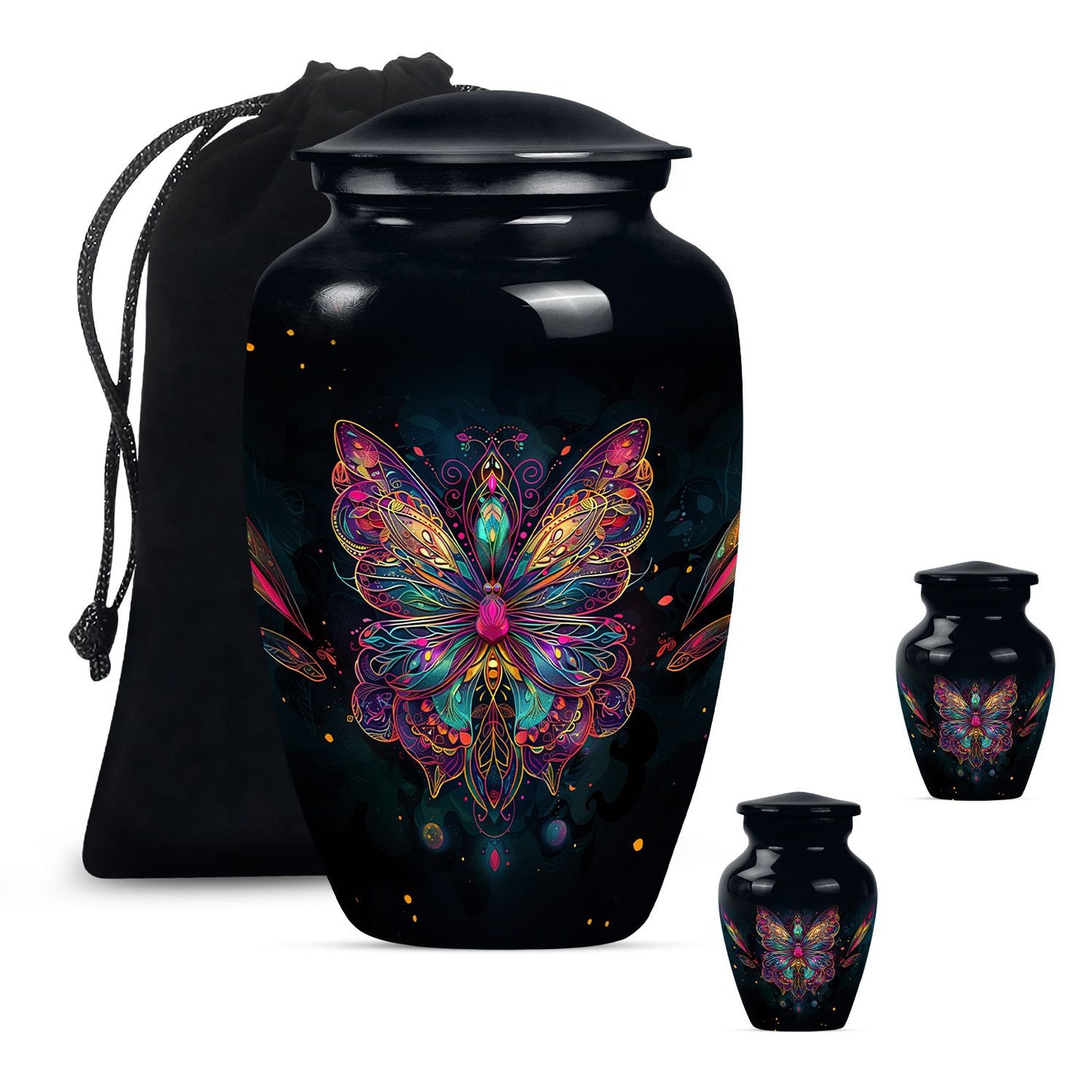 Butterfly Theme Large Urn With 2 Keepsake Urn