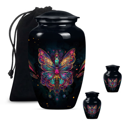 Butterfly Theme Large Urn With 2 Keepsake Urn