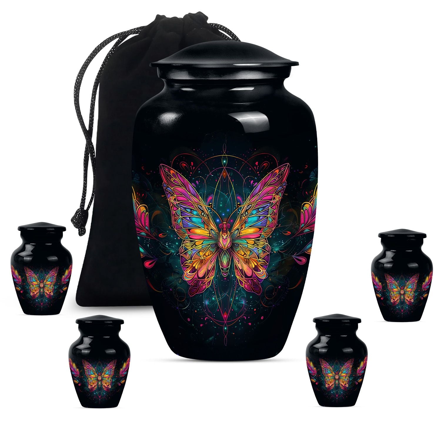Butterfly Theme Large Urn With 4 Keepsake Urn
