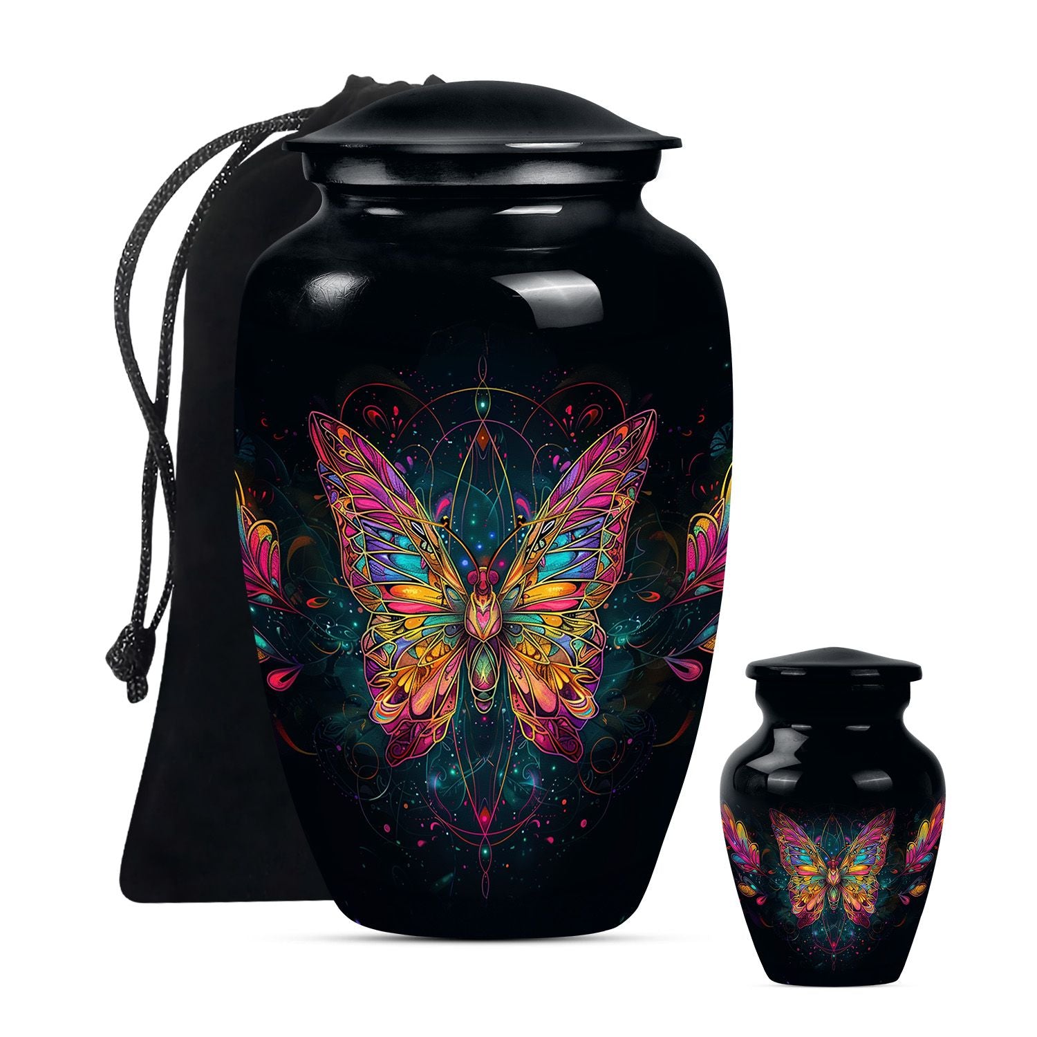 Butterfly Theme Large Urn With 1 Keepsake Urn