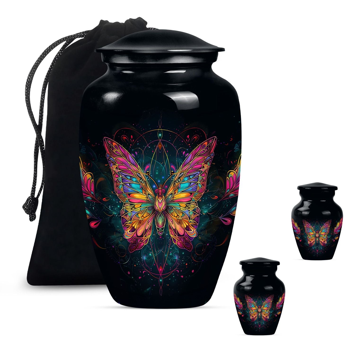 Butterfly Theme Large Urn With 2 Keepsake Urn