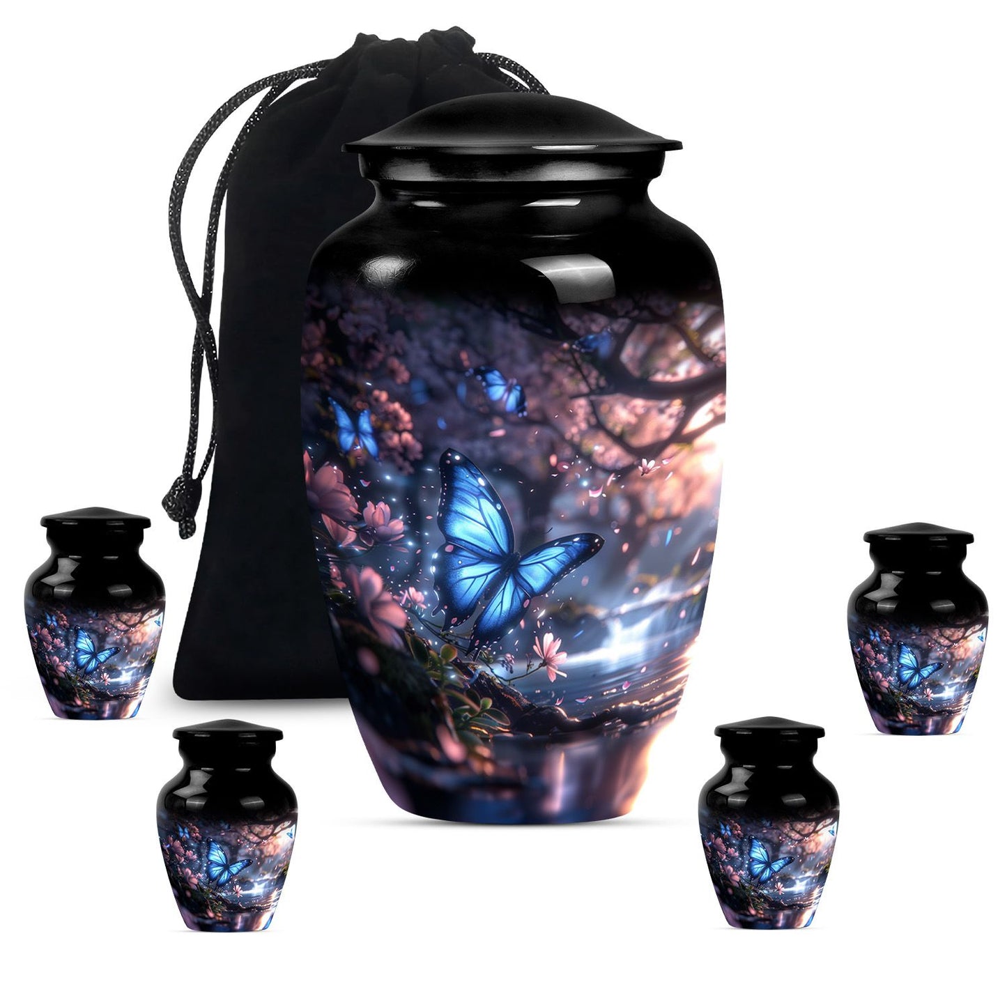Butterfly Theme Large Urn With 4 Keepsake Urn