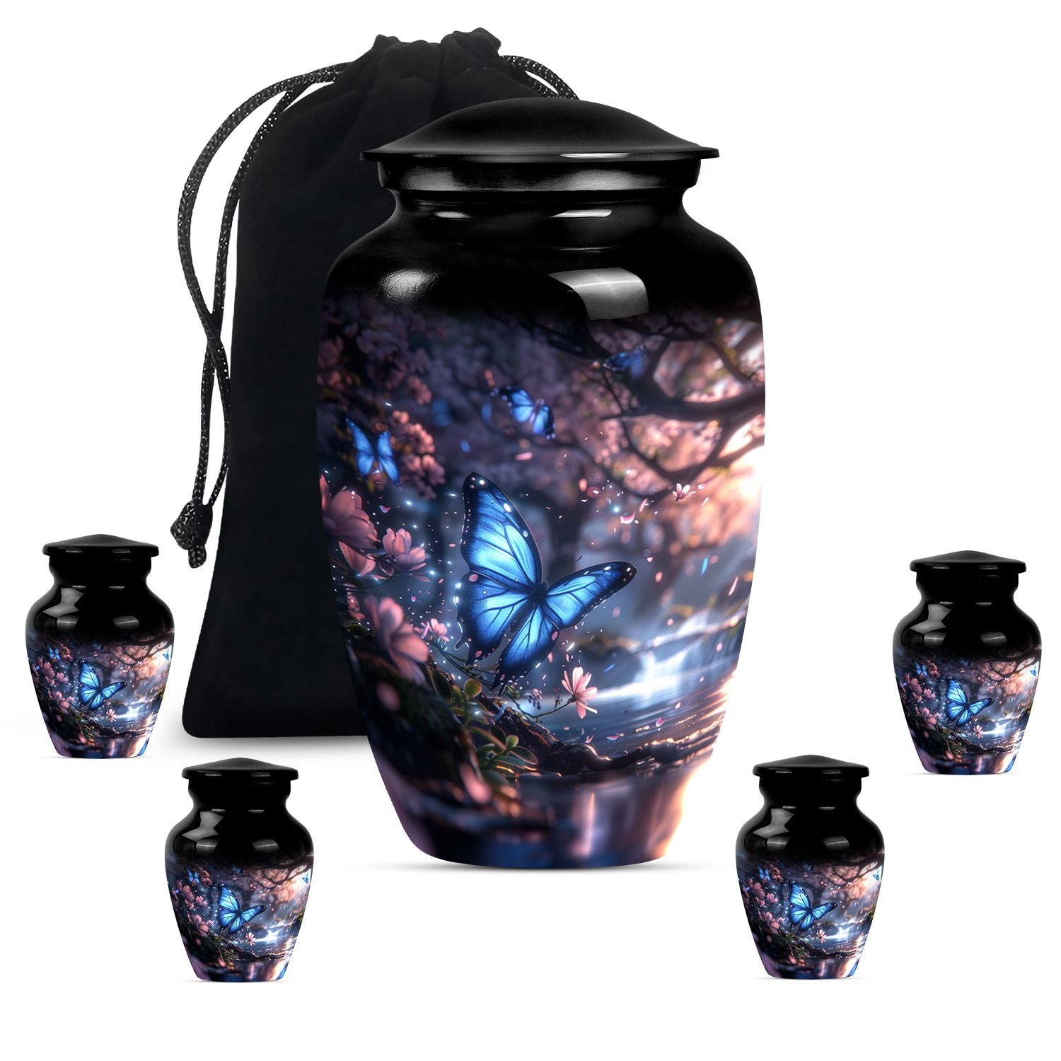 Butterfly Theme Large Urn With 4 Keepsake Urn