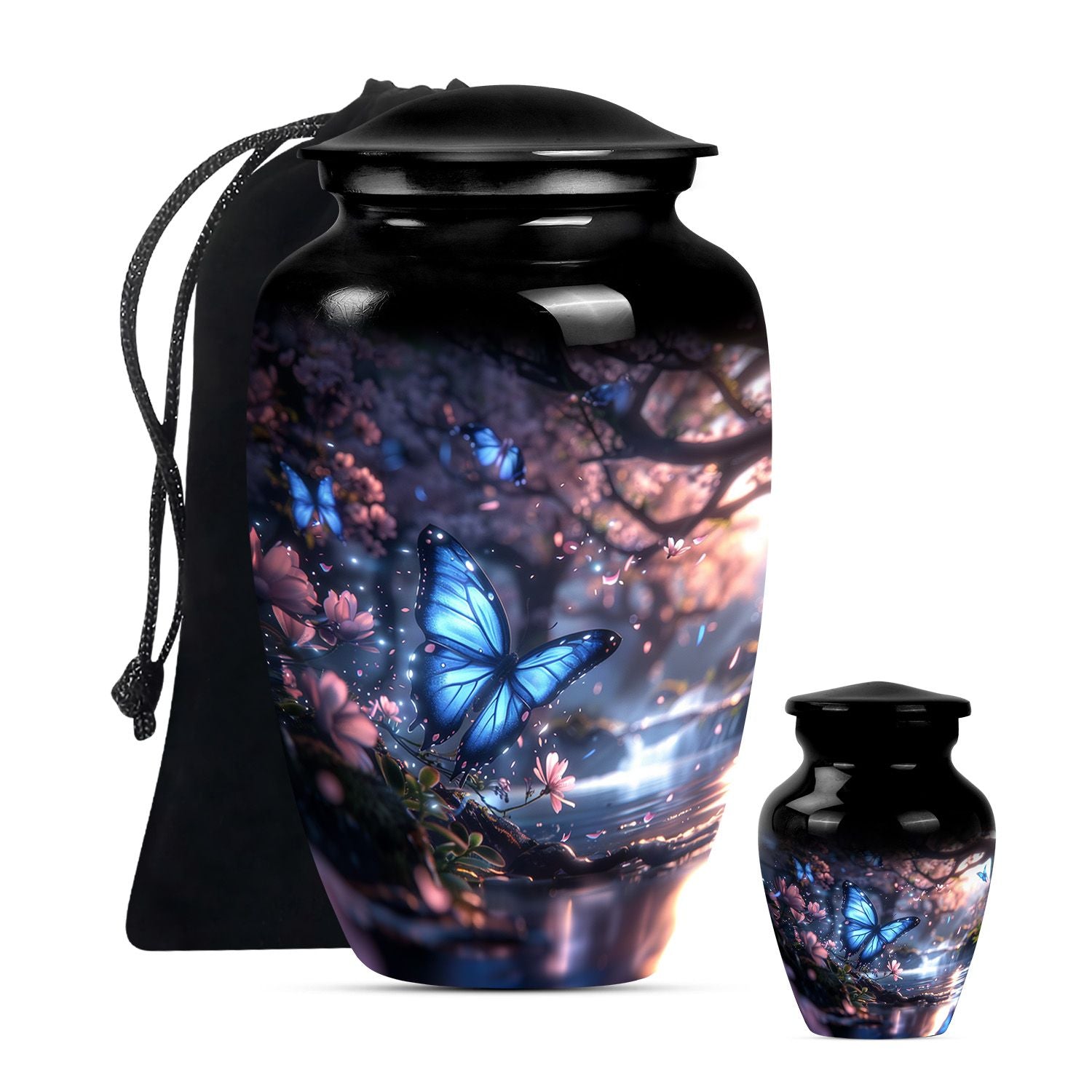 Butterfly Theme Large Urn With 1 Keepsake Urn