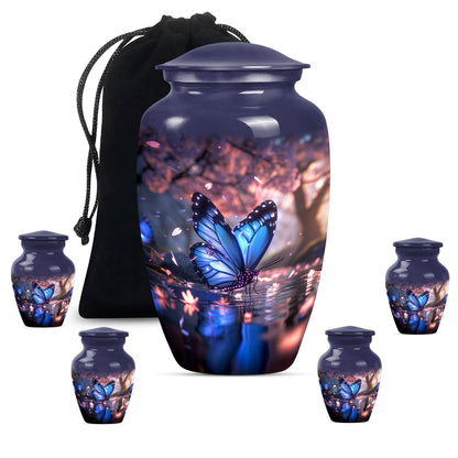 Butterfly Theme Large Urn With 4 Keepsake Urn