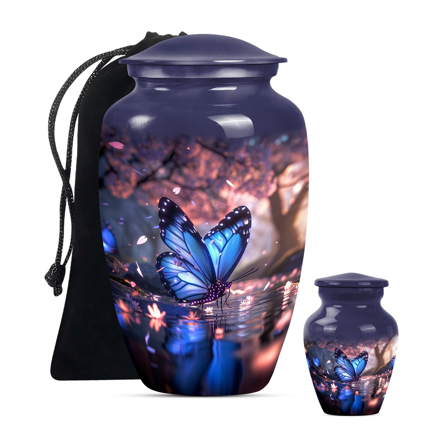 Butterfly Theme Large Urn With 1 Keepsake Urn