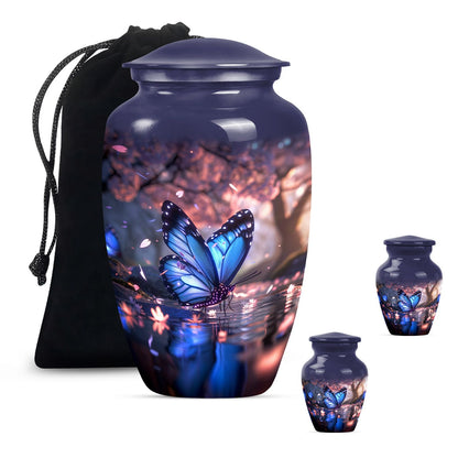 Butterfly Theme Large Urn With 2 Keepsake Urn