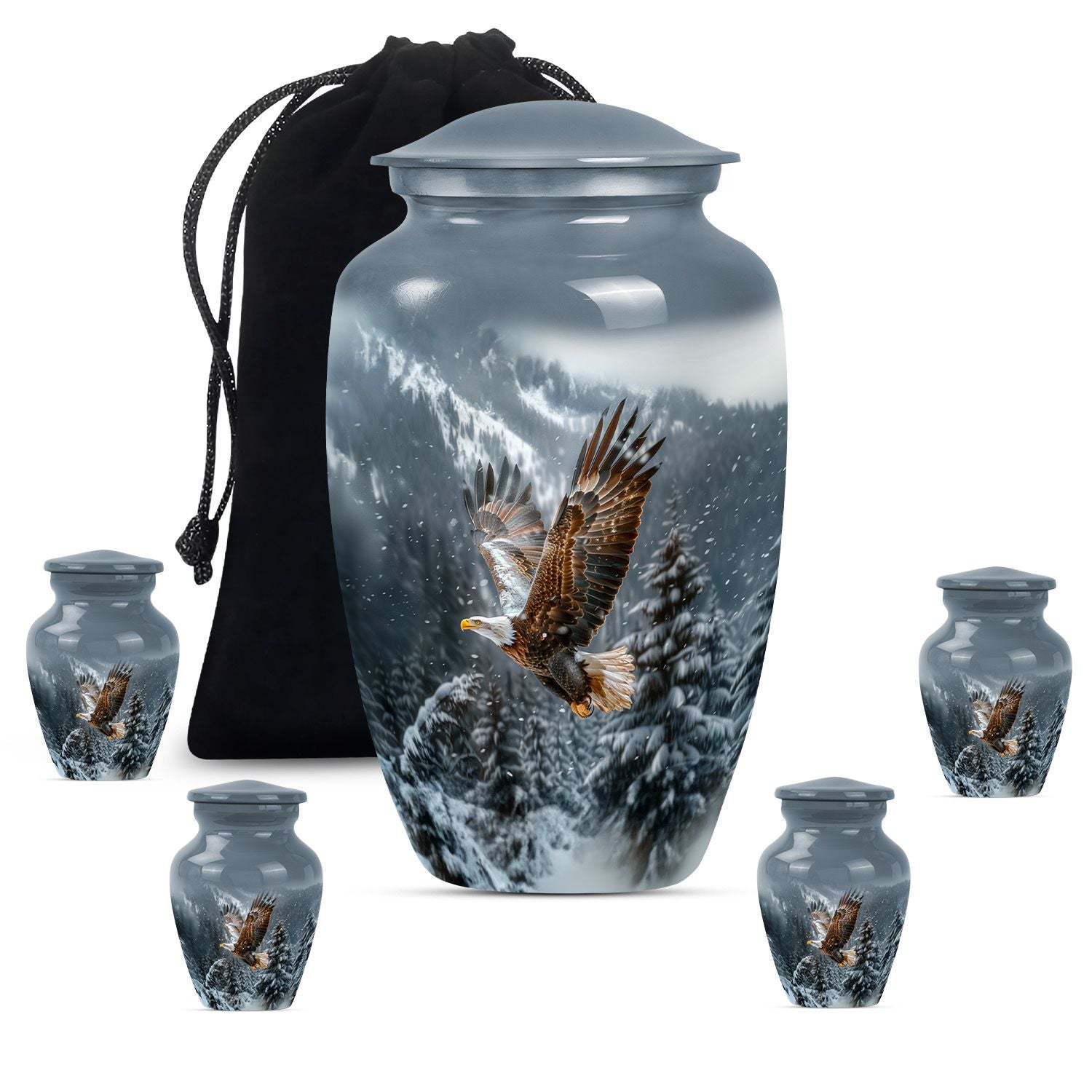 Eagle Theme Large Urn With 4 Keepsake Urn