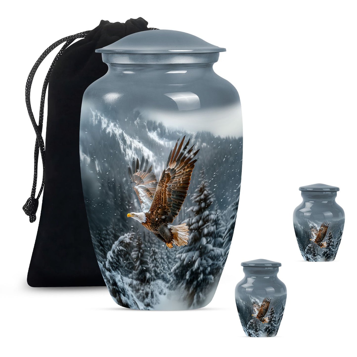 Eagle Theme Large Urn With 2 Keepsake Urn