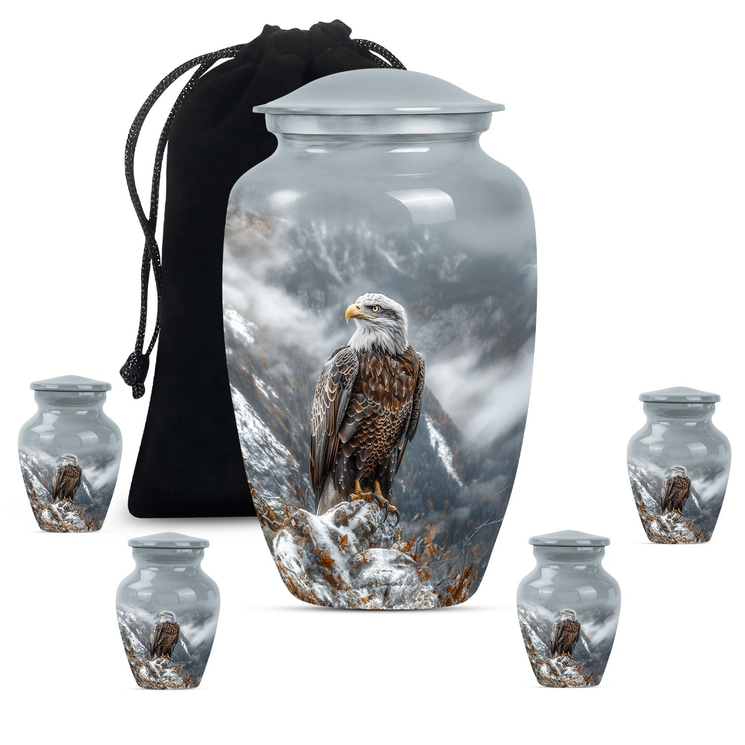 Eagle Theme Large Urn With 4 Keepsake Urn