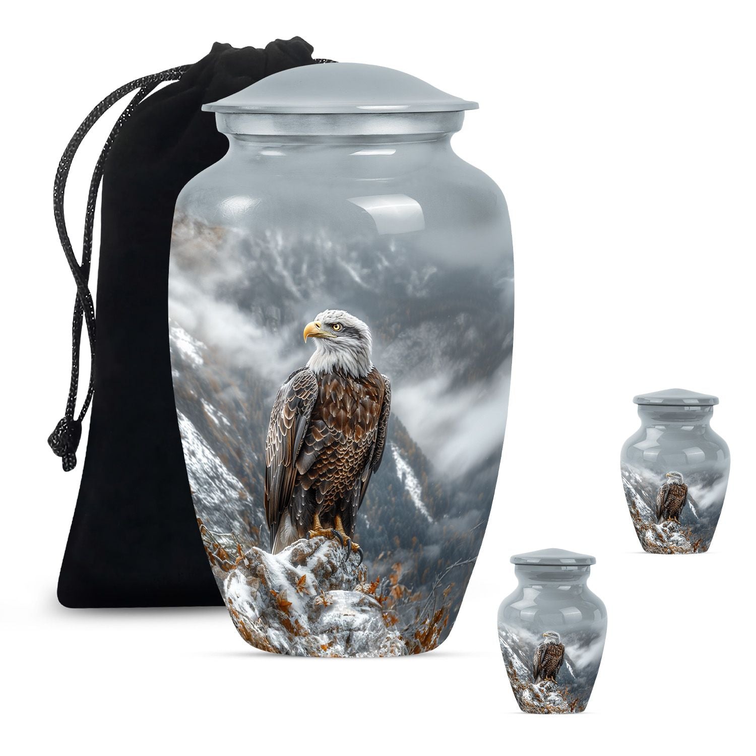 Eagle Theme Large Urn With 2 Keepsake Urn