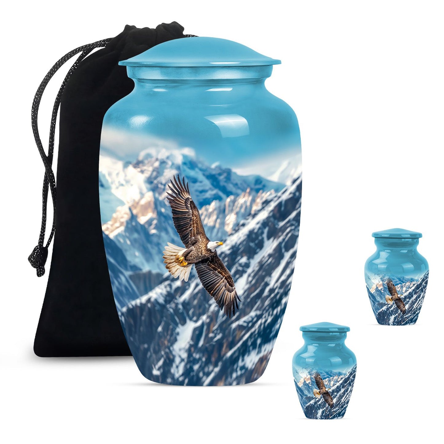 Eagle Theme Large Urn With 2 Keepsake Urn